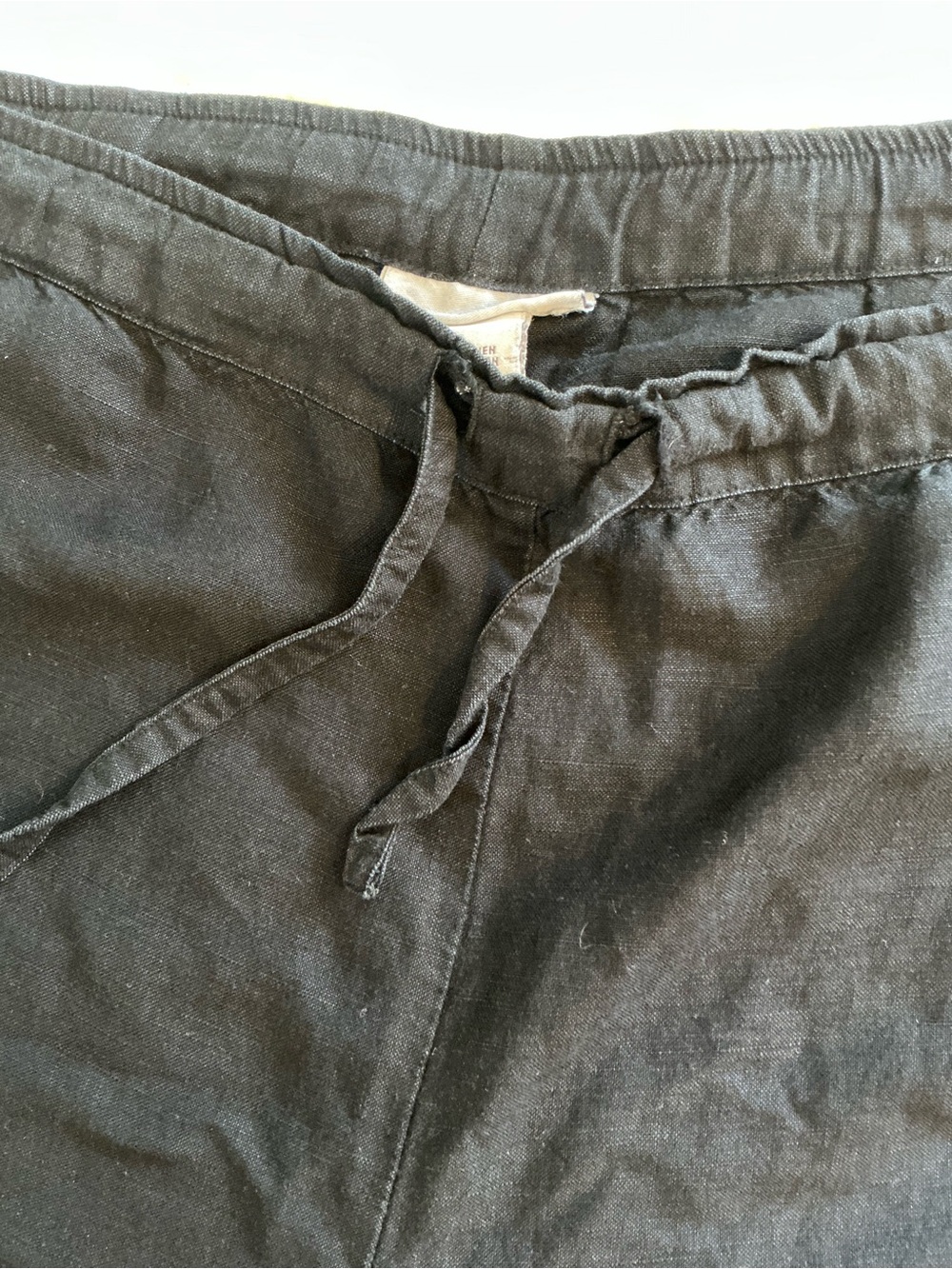 Avenue Women’s Black Flat Front Slacks 14/16 drawstring waist cargo pocket linen